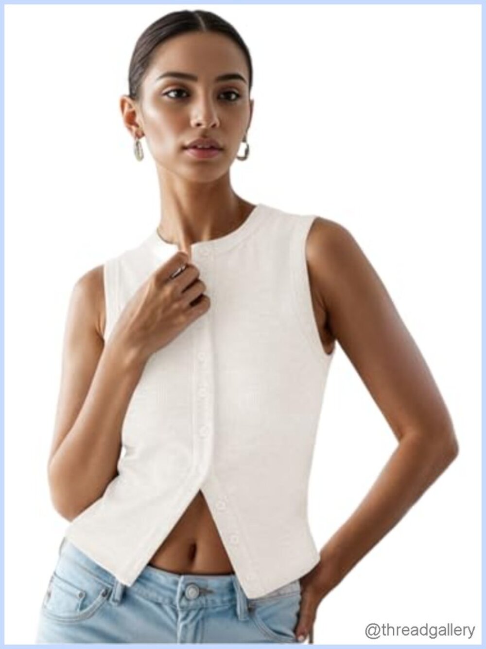 Ribbed Button Down Crop Tank Top